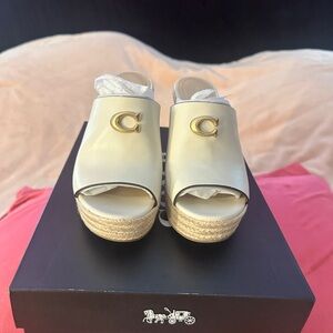 Coach Gloria Leather Espadrille Wedge Mules Chalk | NWT